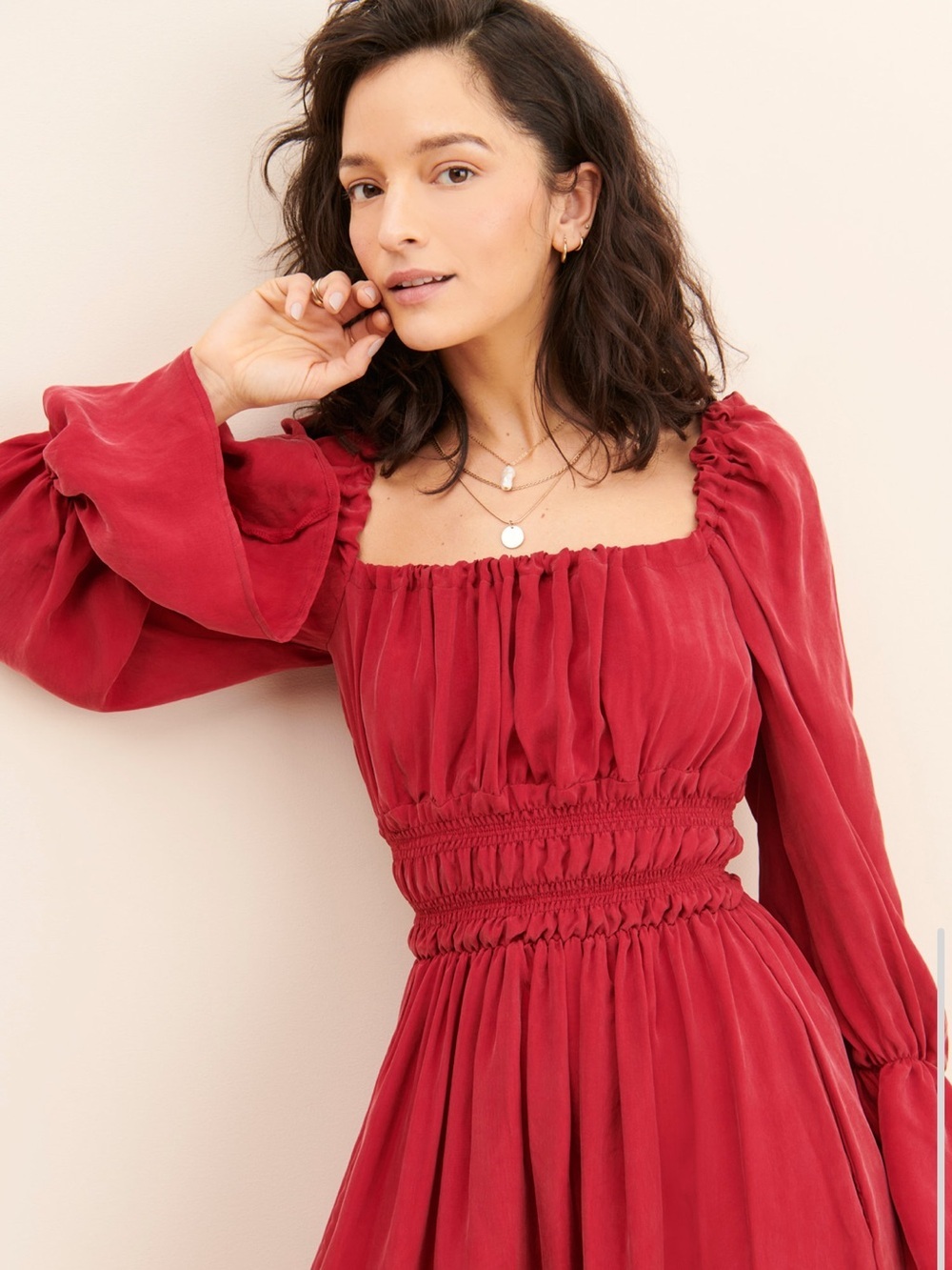Anthropologie x OhSevenDays Willa Red Midi Dress Peasant Cottagecore Boho Medium - Picture 3 of 8